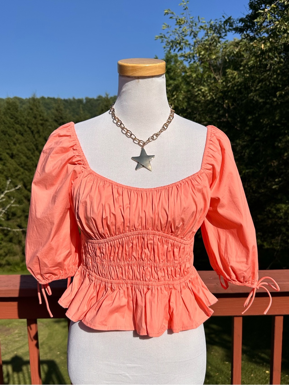 STAUD Faye Puff Sleeve Top Coral